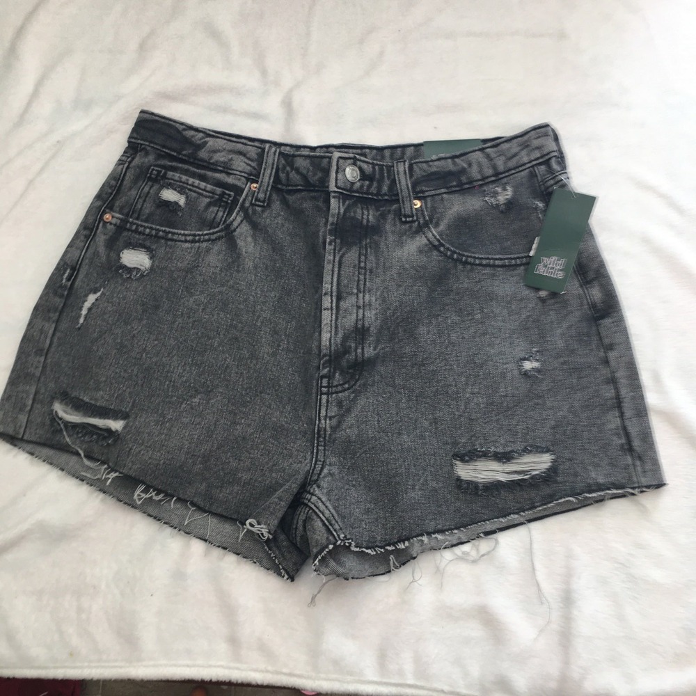 Wild Fable Denim Shorts Women 14 32 Waist Black New Distressed High Rise Raw Hem